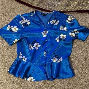 Topshop Blue Patterned Satin Top